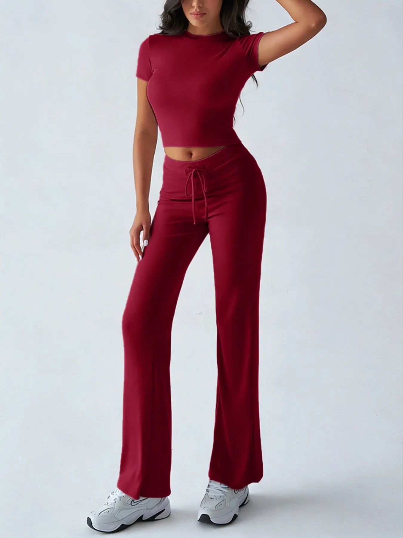 Women's Solid Short Sleeve Two-piece Set