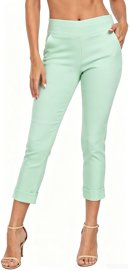 Women’s Capri Pants with Pockets Dressy Casual Stretch Trouser Straight Leg