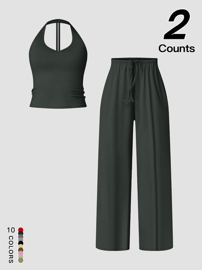 Women's Quick-Dry Sports Tank Top, Casual High-Waisted Bell Bottoms Two Piece Set