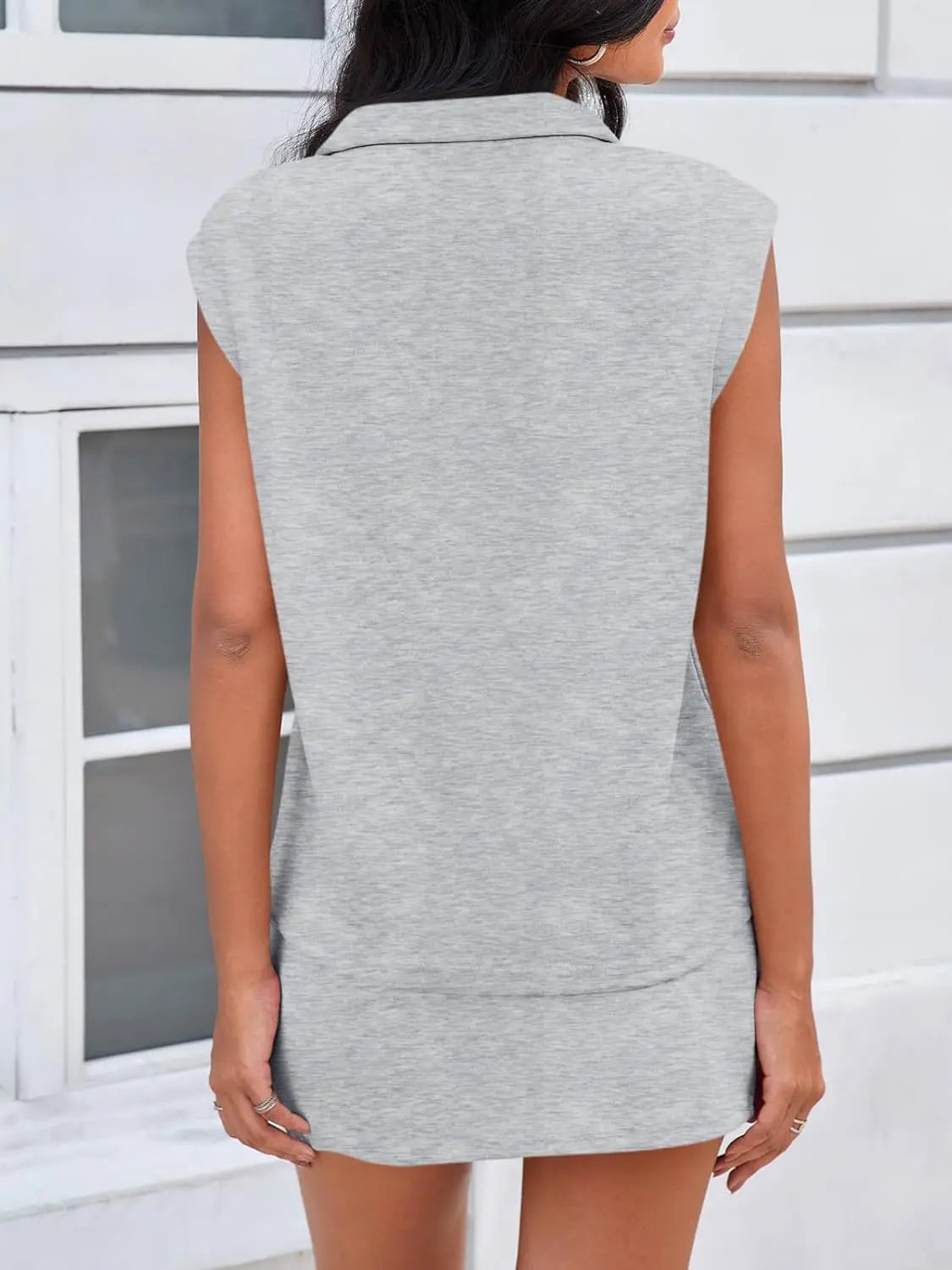 Womens Sleeveless Half Zip Sweatshirt 2 Piece Skirt Sets