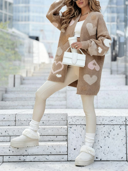 Heart Pattern Casual Knitted Cardigan