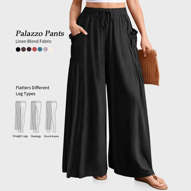 Women Casual Linen Blend Palazzo Pants