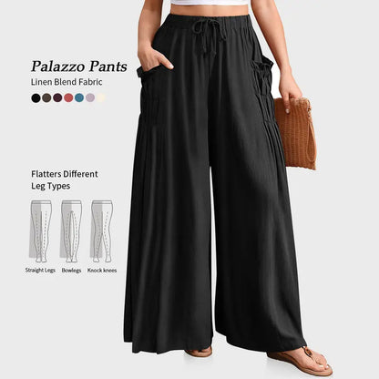 Women Casual Linen Blend Palazzo Pants