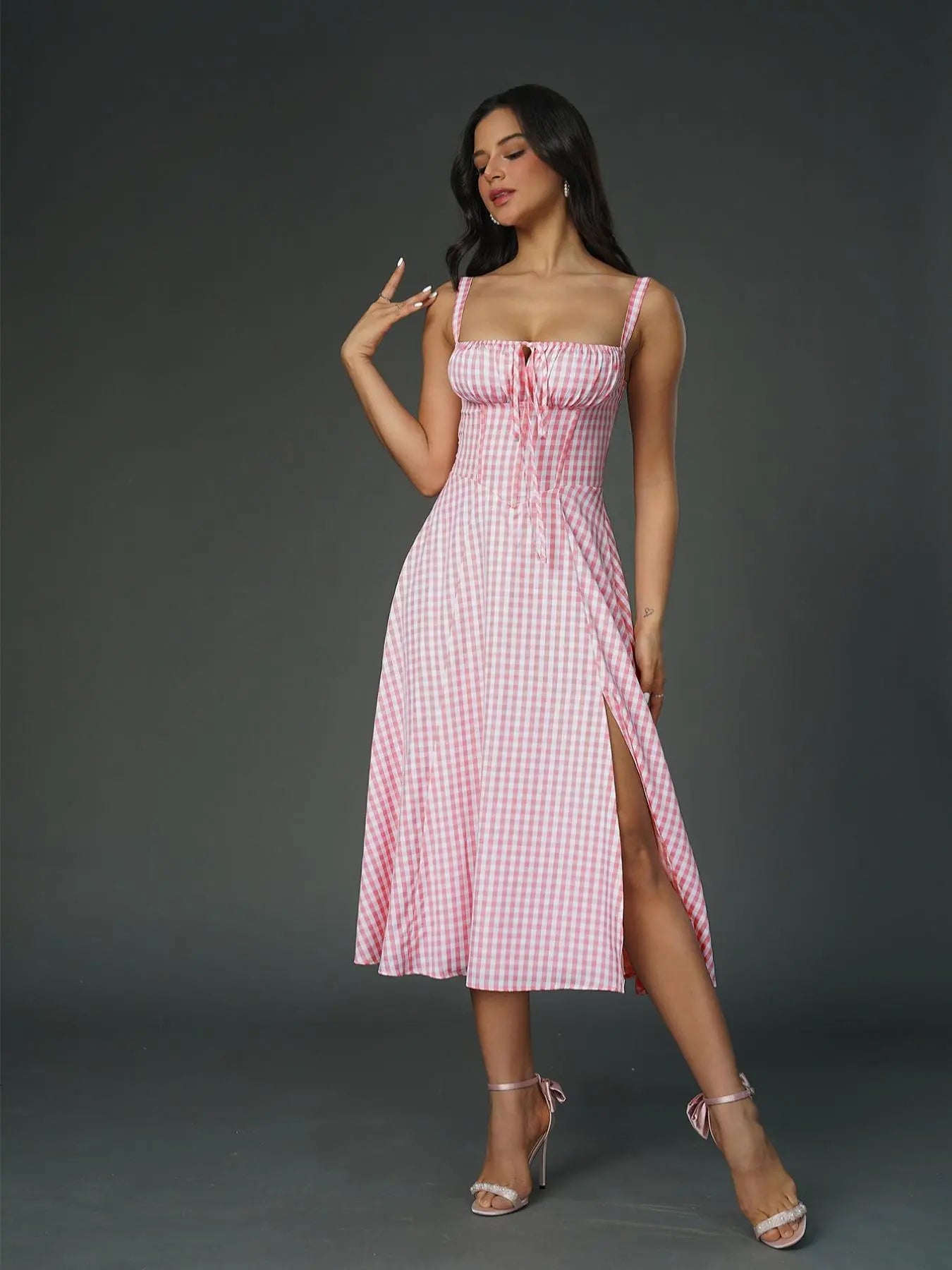 Women's Plain Ruched Boning Corset Milkmaid Dress
