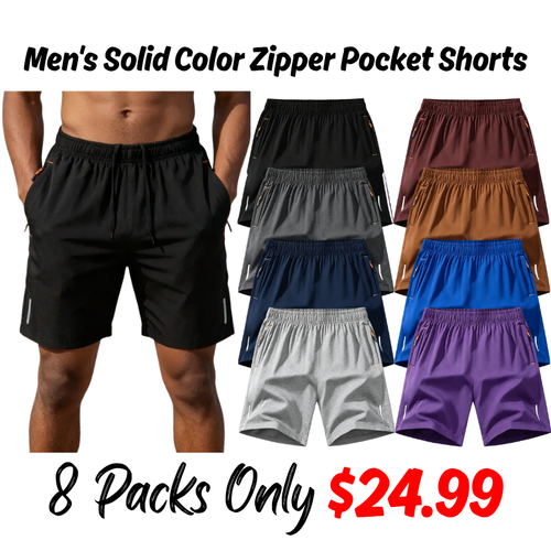 Men's Solid Color Zipper Pocket Shorts