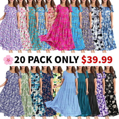 Women Casual Loose Bohemian Floral Dress Maxi Summer Beach Dresses
