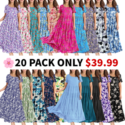 Women Casual Loose Bohemian Floral Dress Maxi Summer Beach Dresses