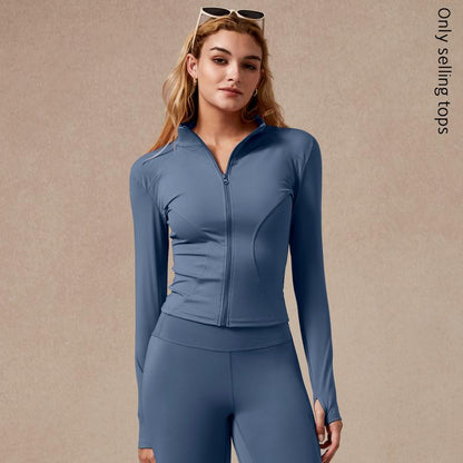 Womens Full Zip Long Sleeved Sports Jacket Slim Fit Quick Dry Stretch Fabric with Thumb Holes for Running Yoga Gym Workout Outfits Activewear