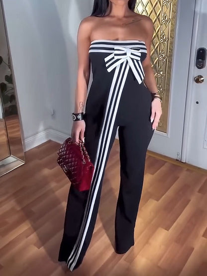 Contrasting Color Tube Top Jumpsuit