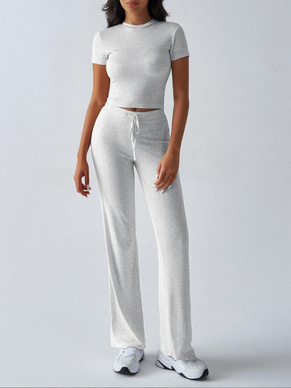 Women's Solid Short Sleeve Two-piece Set