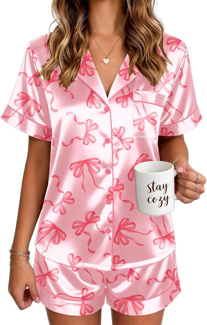 🔥Women's Silk Pajamas for Women Short Sleeve Button Down Sleepwear