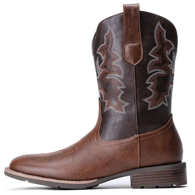 Men's Embroidered Western Square Toe Ankle Boots
