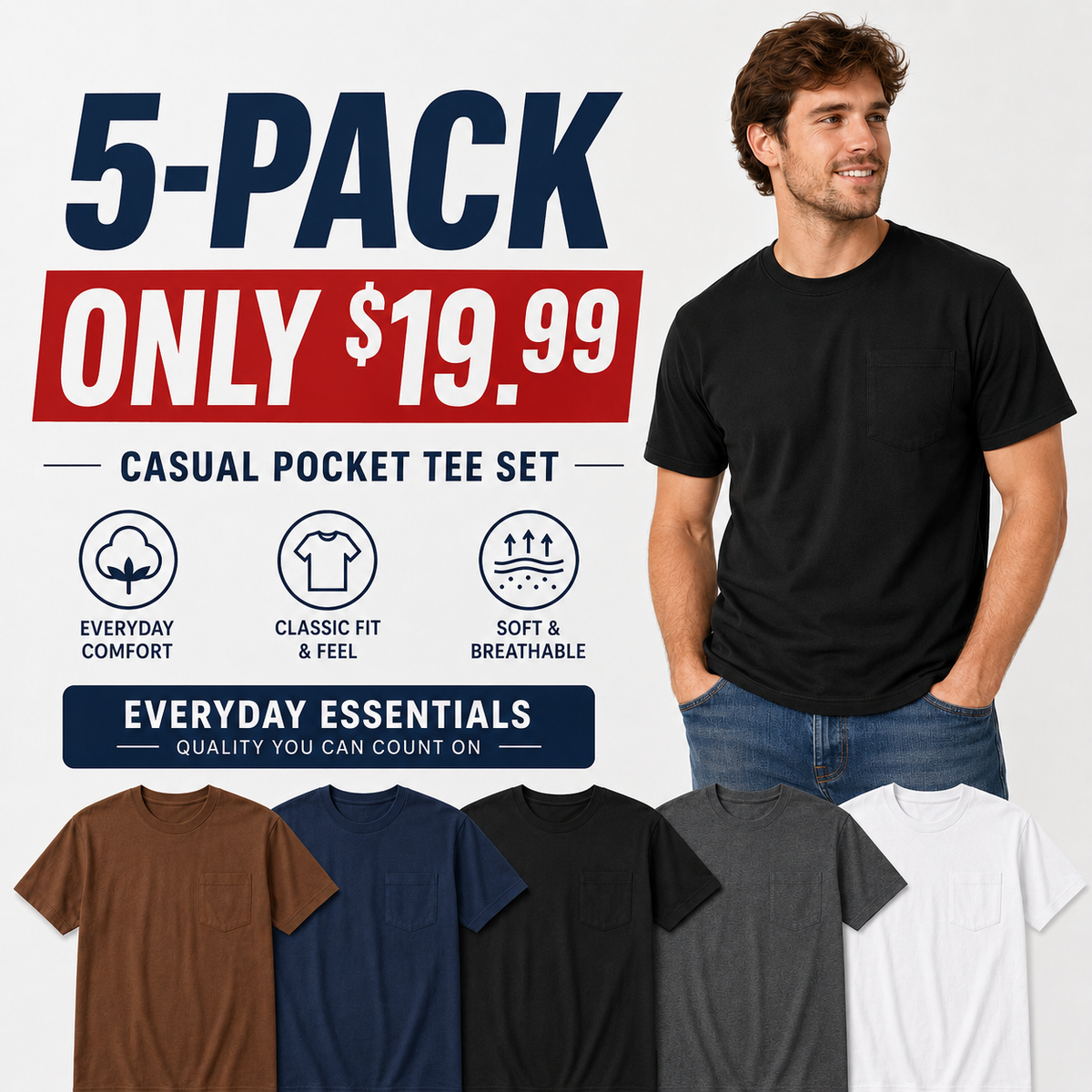 🔥Men's Heavyweight Cotton Pocket T-Shirt – Relaxed Fit Everyday Casual Tee