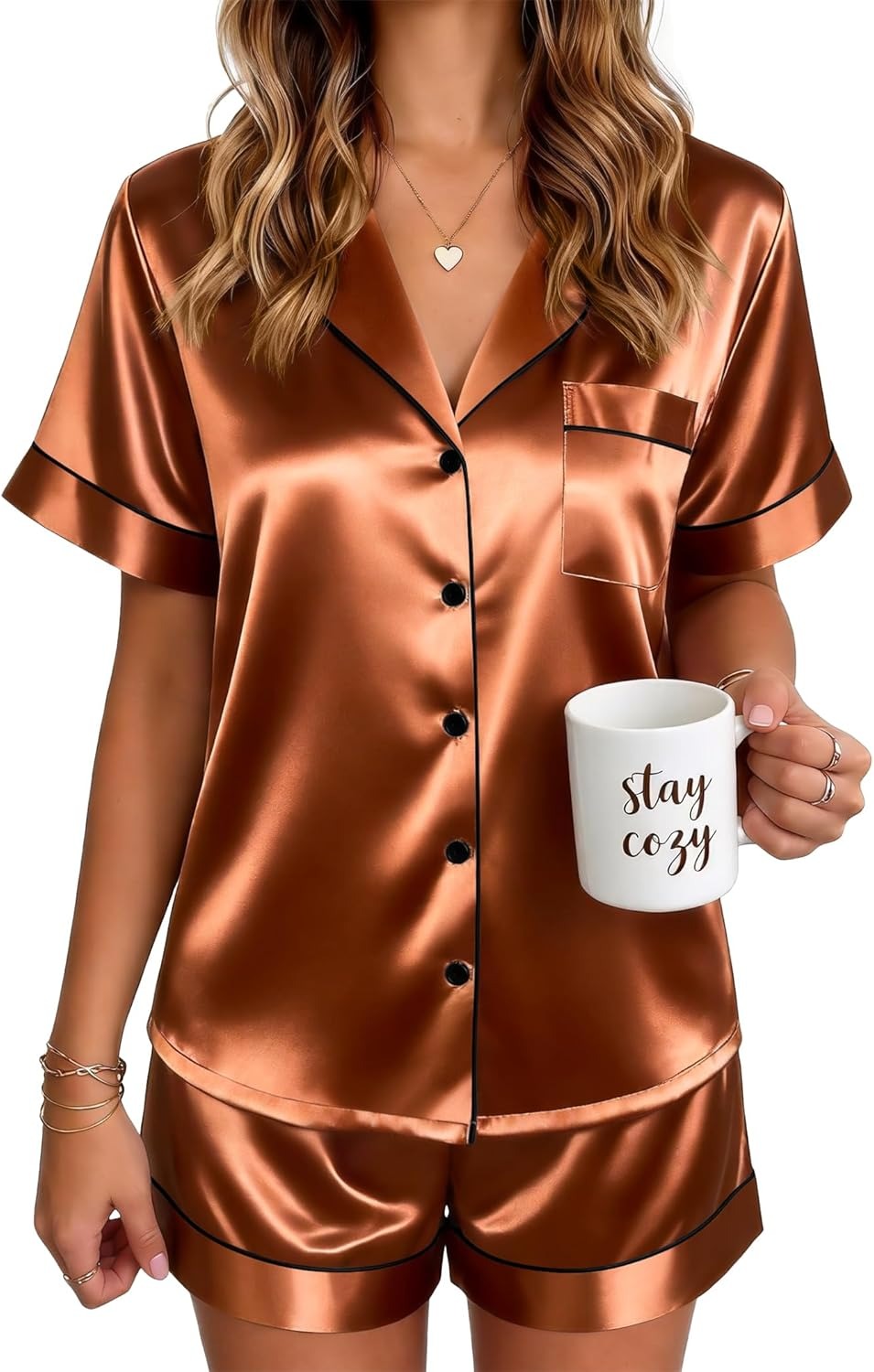 🔥Women's Silk Pajamas for Women Short Sleeve Button Down Sleepwear