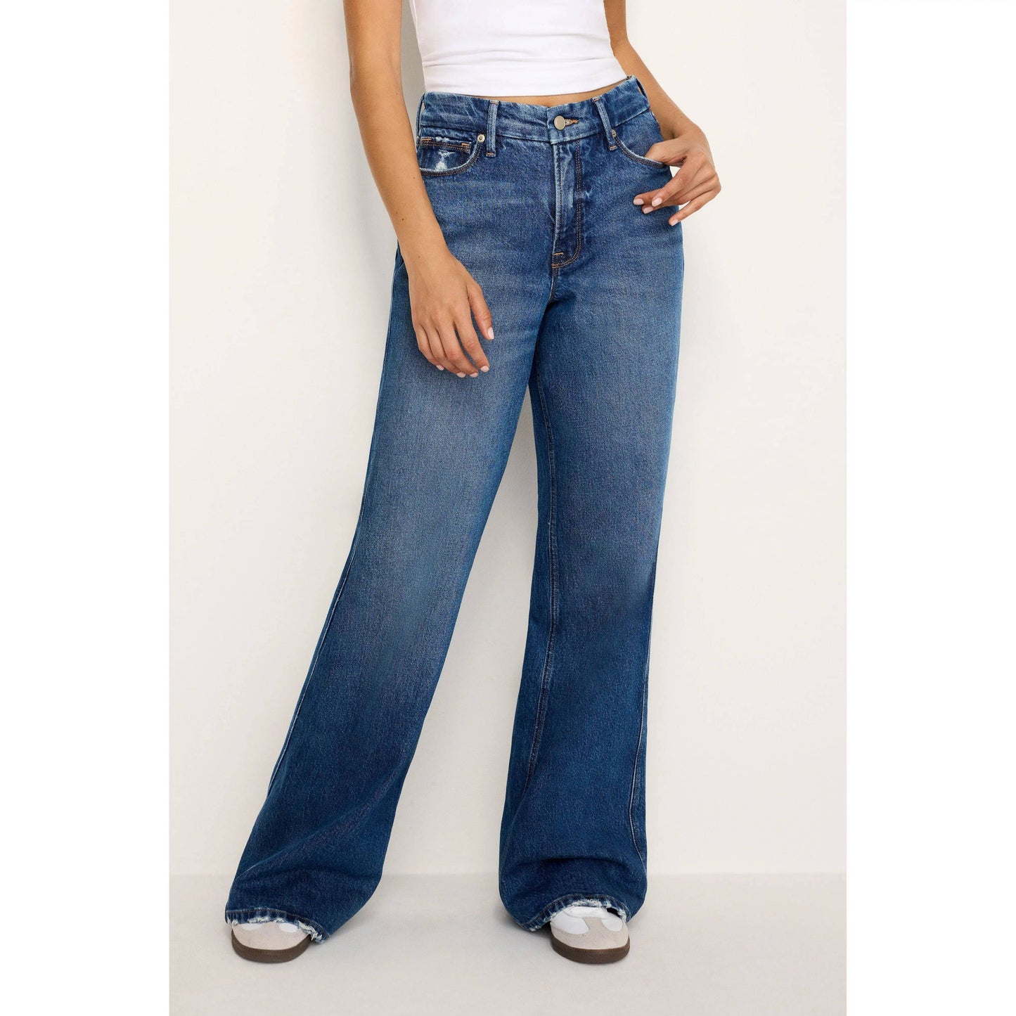 Women's High Waisted Frayed Hem Wide Leg Jeans