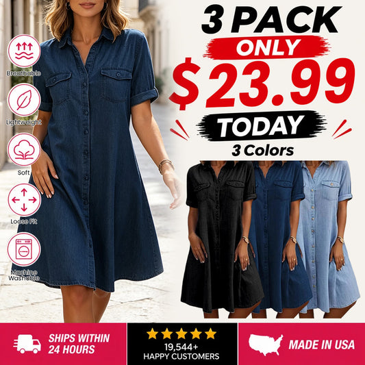 💝💝Women's Casual Loose Fit Denim Dress with Pockets