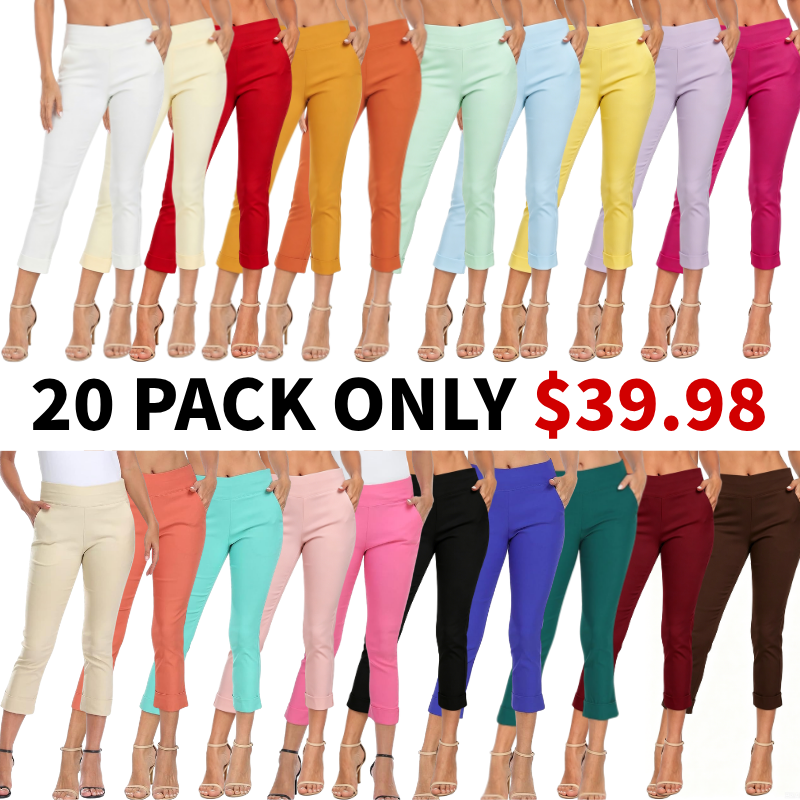 Women’s Capri Pants with Pockets Dressy Casual Stretch Trouser Straight Leg