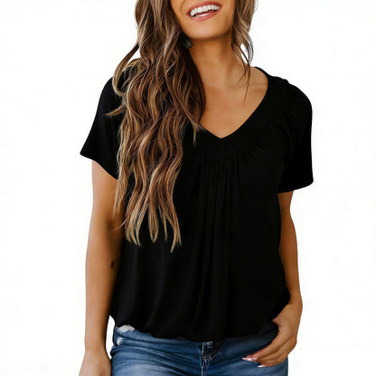 Women's Casual Summer Short Sleeve V Neck Tops T-shirts