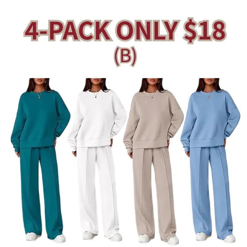 Women Spring & Fall Long Sleeve Wide Leg Pants Sweatsuit