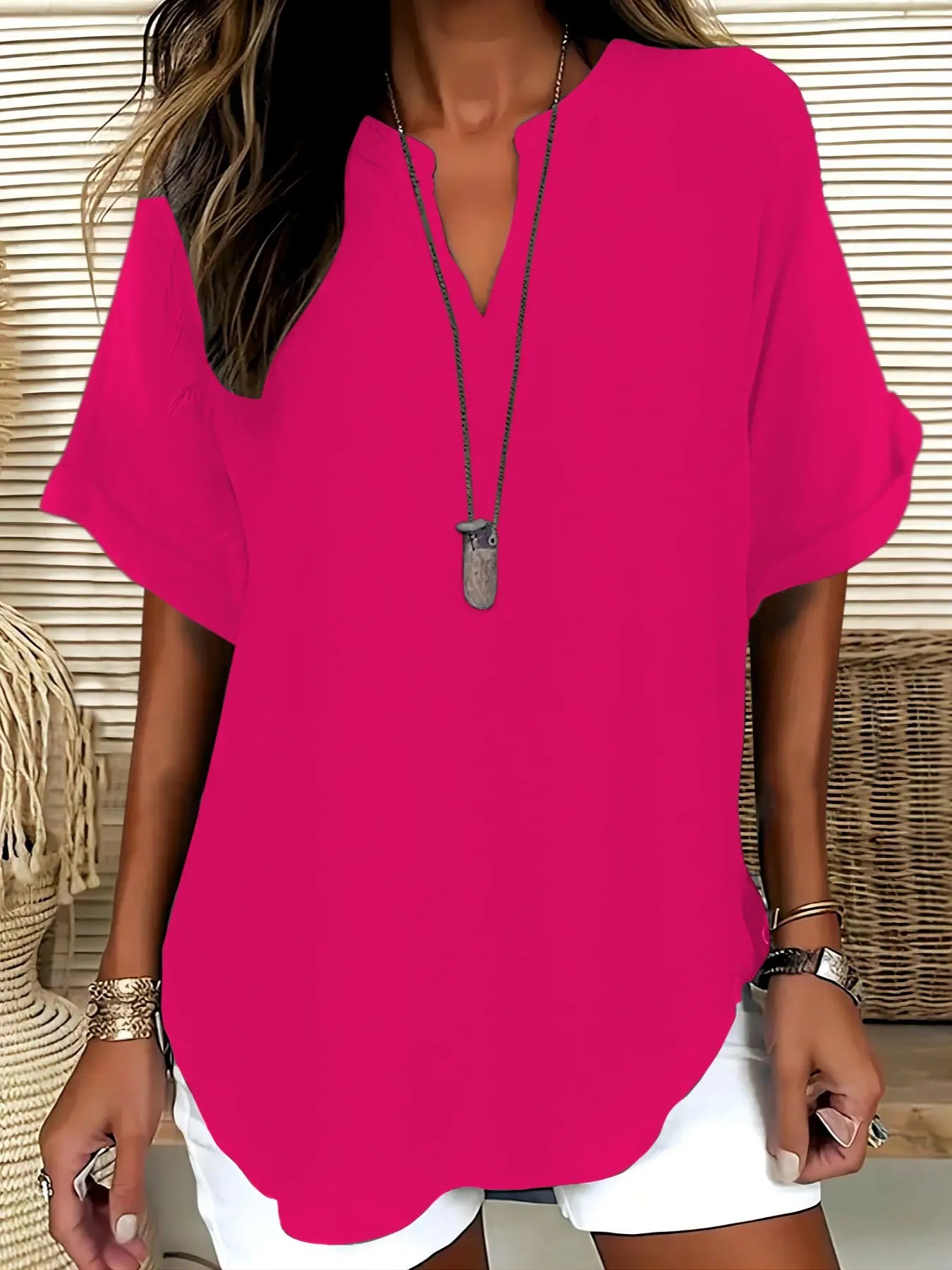 Women's Plain Short Sleeve Blouse