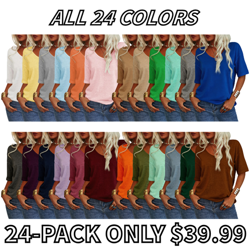Women's V-Neck Half Sleeve Loose Casual Top