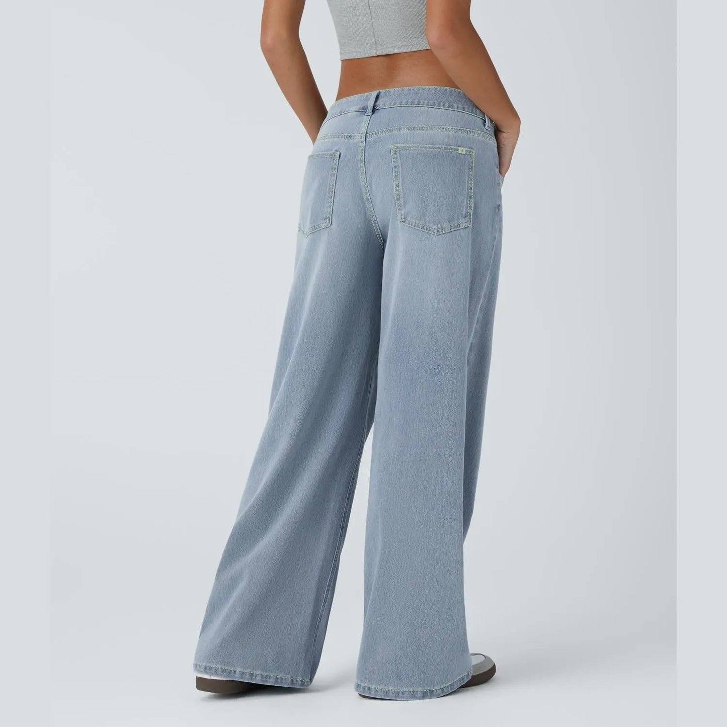 Low Rise Zipper Pockets Baggy Wide Leg Jeans