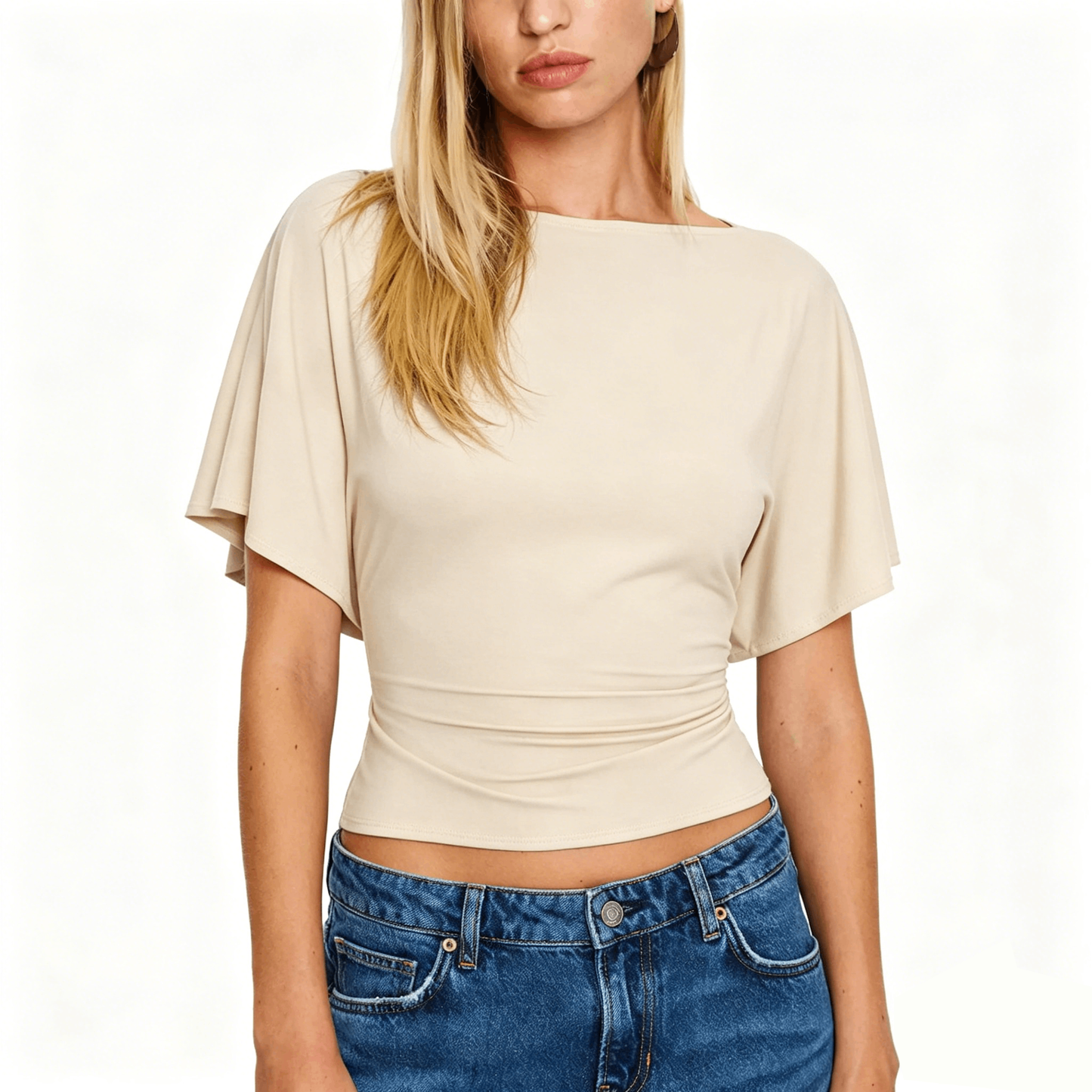 Women's Cinched Waist Shirt Short-Sleeve Top