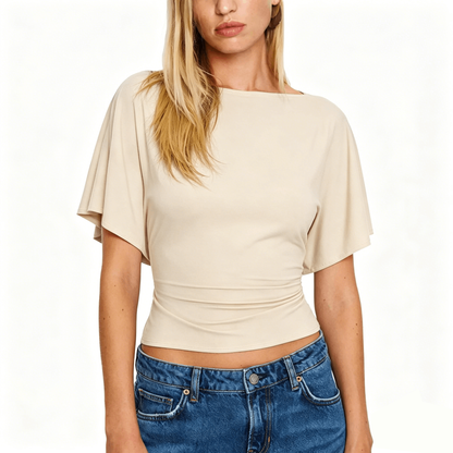 Women's Cinched Waist Shirt Short-Sleeve Top