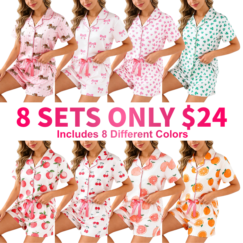 Women's Bow Full-Print Design Two-Piece Sleepwear Set