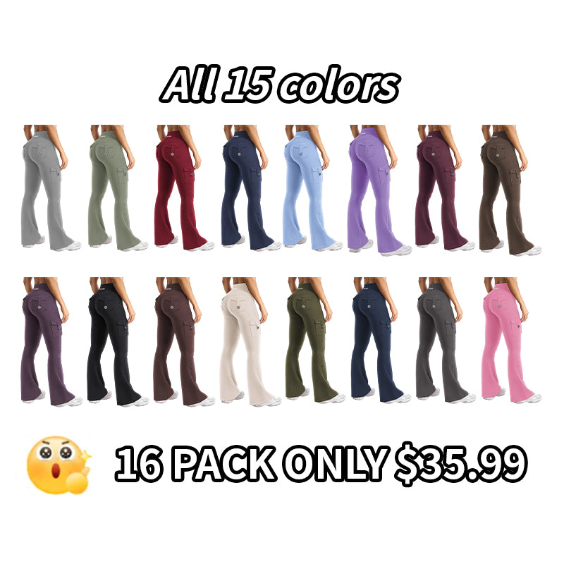 Women's Workout Flare Leggings with Pockets Hidden Scrunch High Waisted Cargo Gym Yoga No Front Seam Leggings Flared Joggers Fitness Outfit Camouflage Sports Pants