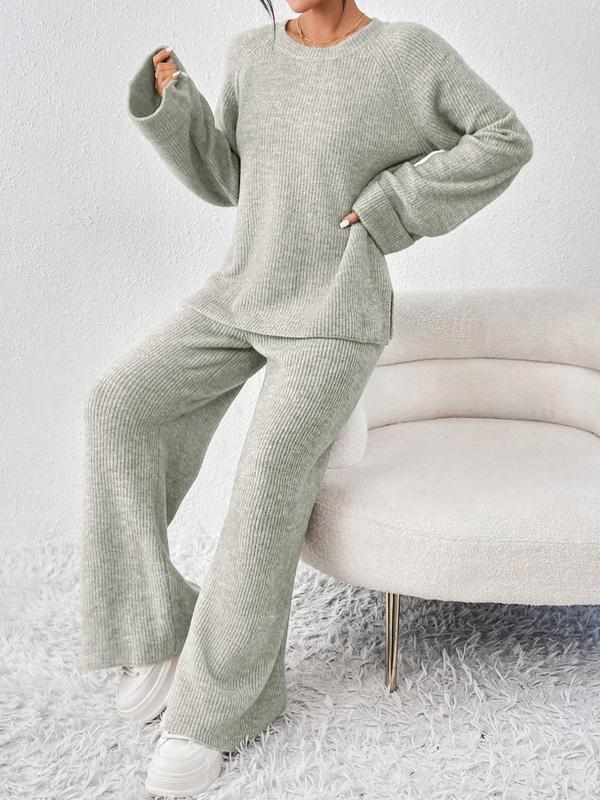 Women's Oversize Raglan Sleeve Split Sweater & Elastic Waist Pants Set