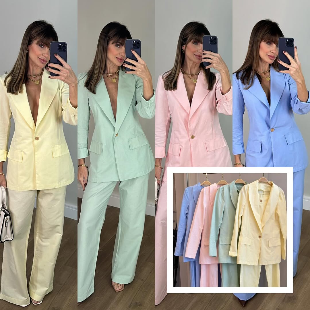 Stylish Solid Color Casual Blazer & Pants Set