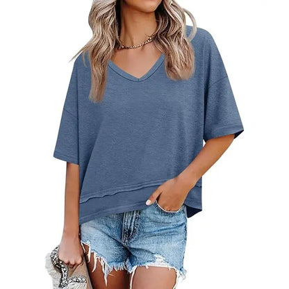 Womens Short Sleeve Shirts Summer V Neck Casual Top