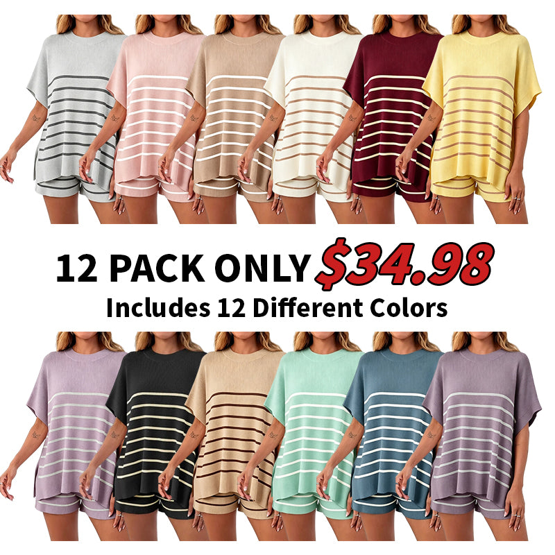 High Waisted Shorts Summer Knit Lounge Short Sets