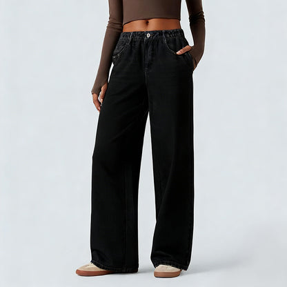 Mid Rise Denim Print French Terry Casual Sweatpants Jeans with Pockets