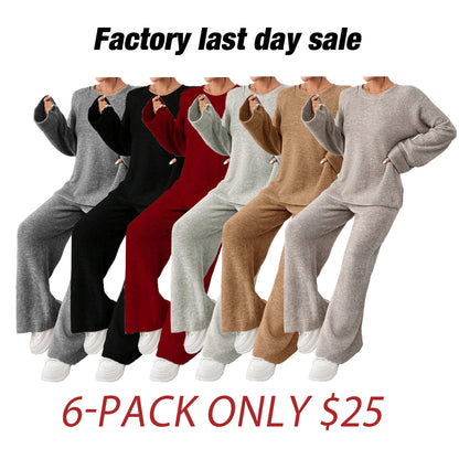Women's Oversize Raglan Sleeve Split Sweater & Elastic Waist Pants Set