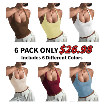 Women's Solid Ribbed Halter Neck Tank Top