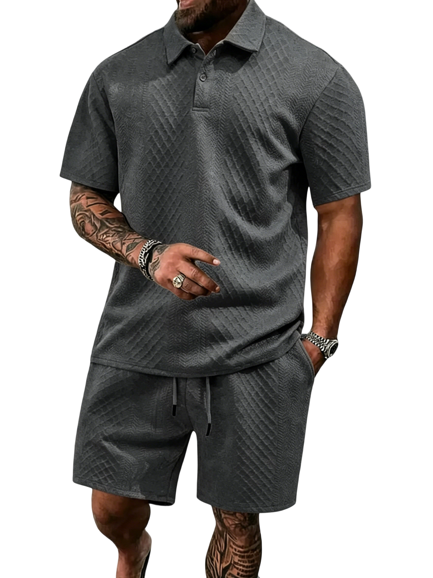 🔥Casual Summer Textured Polo Set