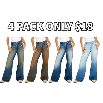 Women's High Waisted Frayed Hem Wide Leg Jeans