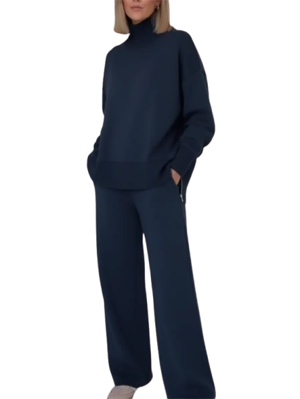 Casual Travel Stand Collar Straight Pants Two-Piece Set