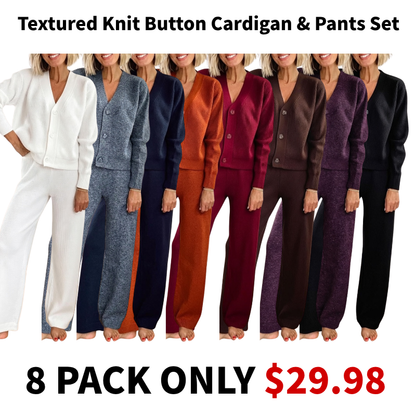 Last Day Flash Sale | 50% OFF Textured Knit Button Cardigan Matching Pants Two-Piece Outfit