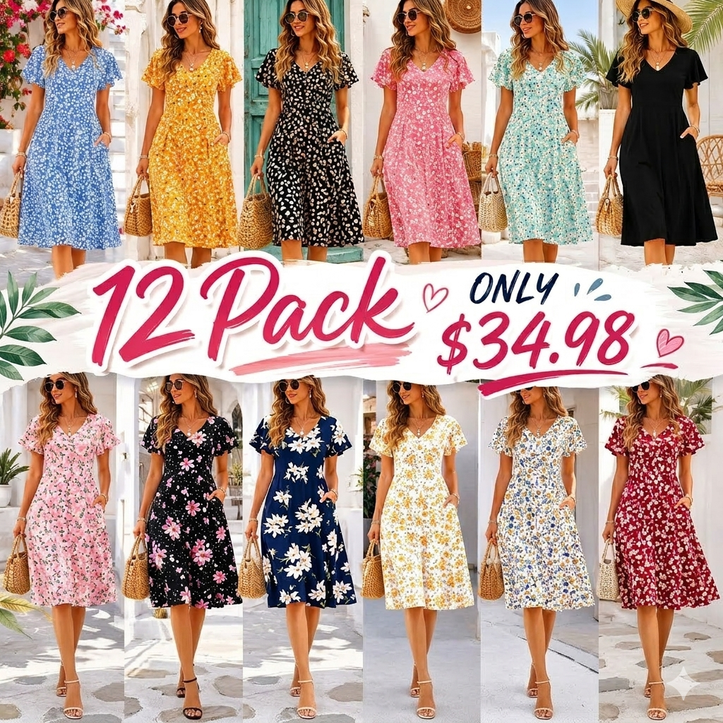 Casual Swing Floral Ruffle Short Sleeve Sundresses Mini A-line Shift Dress