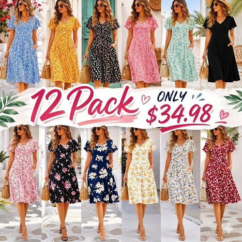 Casual Swing Floral Ruffle Short Sleeve Sundresses Mini A-line Shift Dress