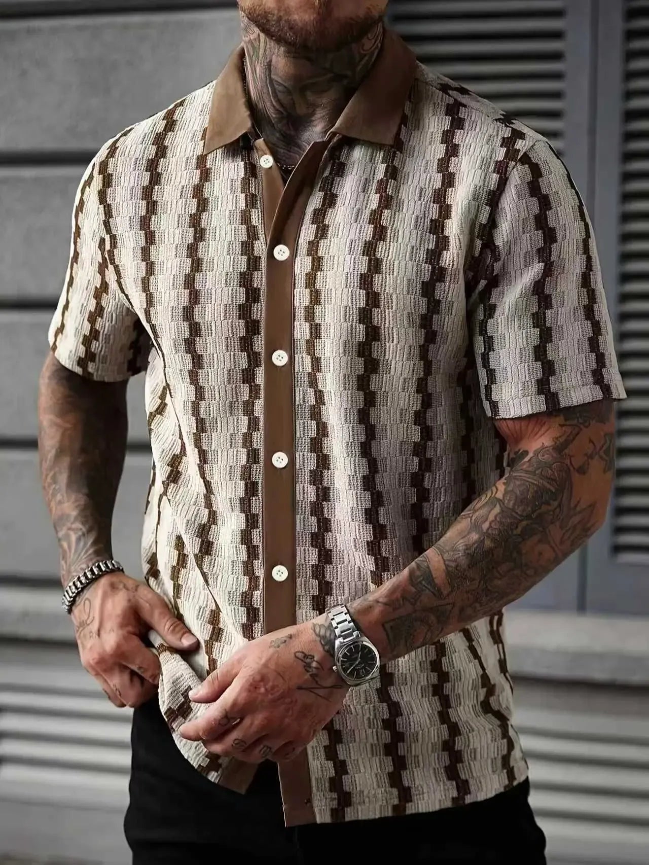Men's Casual Plaid Stretch Short Sleeve Shirt