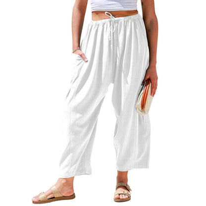 Womens Linen Blend Wide Leg Pants