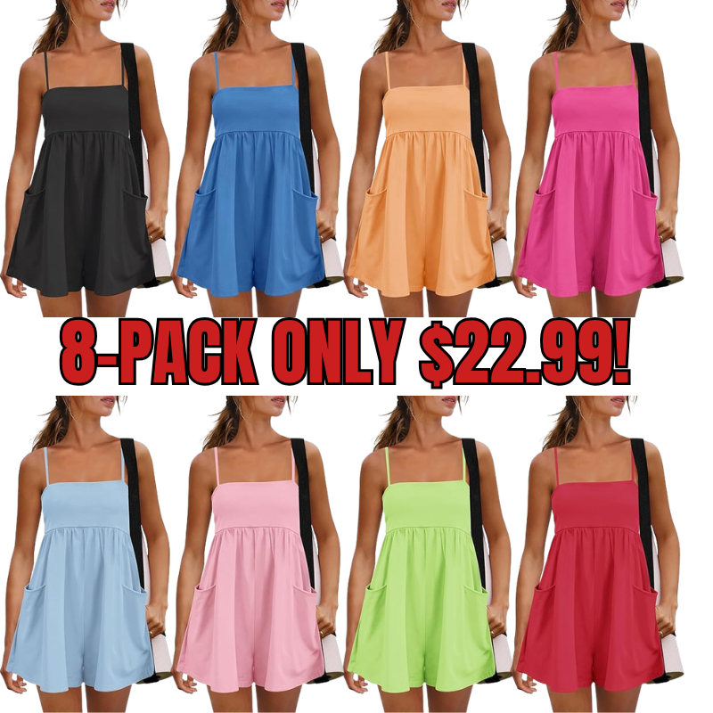 Women's Summer Strappy Romper Square Casual Oversized Workout Athletic Romper Neck Backless
