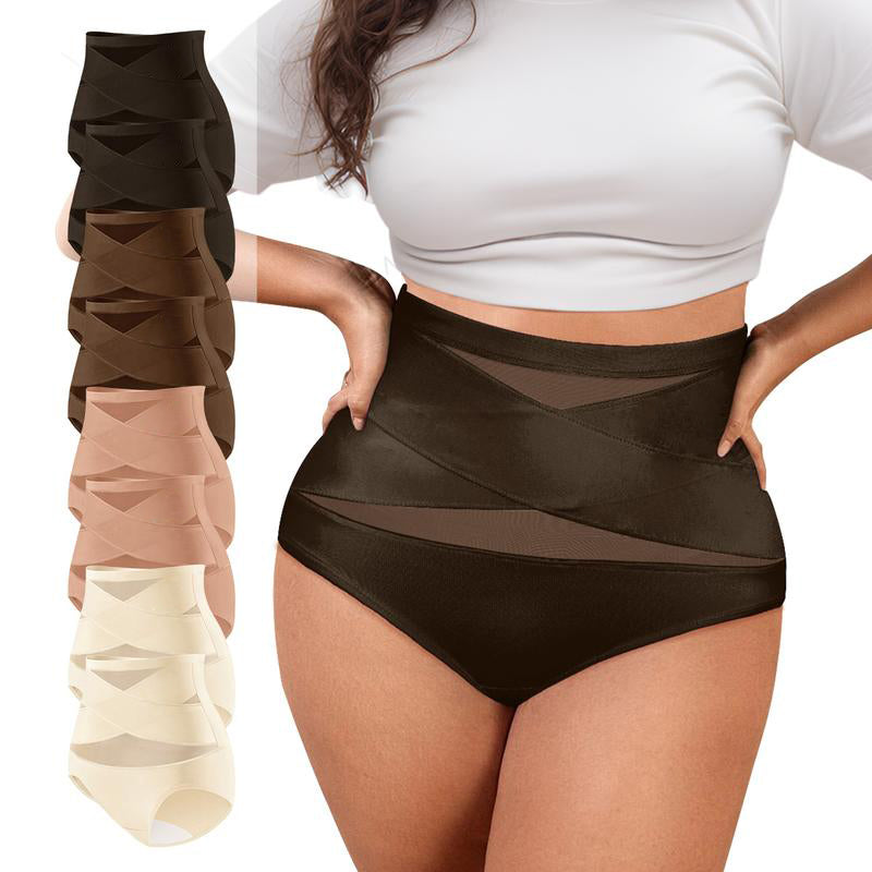 ⏰ TODAY ONLY Women’s High-Waisted Panties Multipack Lucky Letter Logo Cross-Mesh Briefs, Ultra-Soft Tummy Control Comfort Underwear