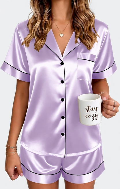 🔥Women's Silk Pajamas for Women Short Sleeve Button Down Sleepwear