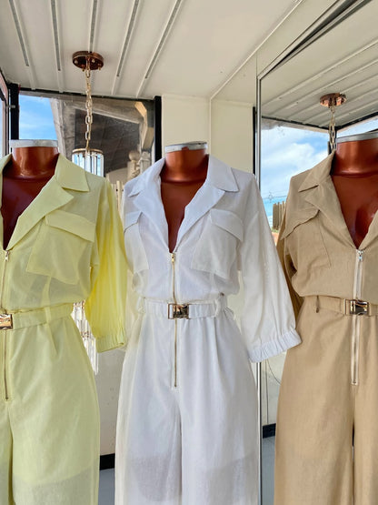 Stylish Casual Lapel Belt Jumpsuit
