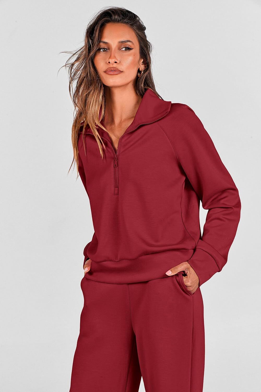 Women's Outfits Casual Lapel Half Zip Sweatshirts And Wide Leg Pants Tracksuit Sets